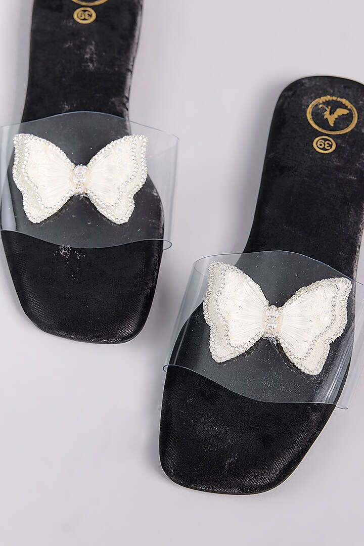 Black Vegan Leather Open-Toe Flats by Sana K Luxurious Footwear at Pernia's Pop Up Shop