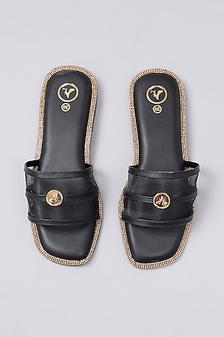 Black Vegan Leather Handcrafted Flats by Sana K Luxurious Footwear