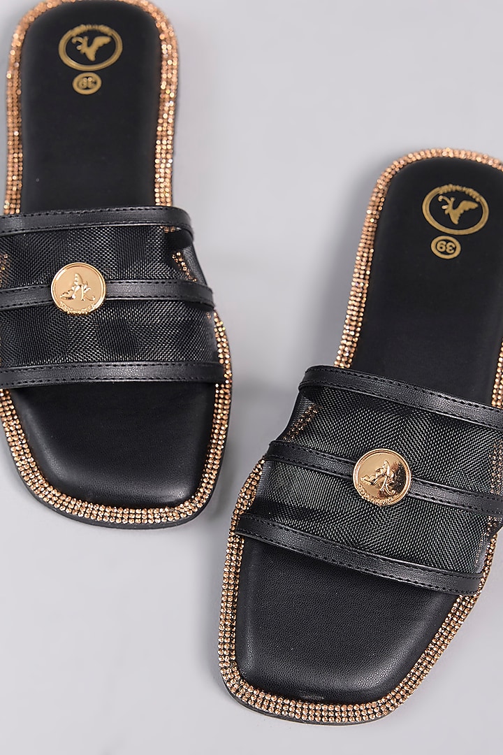 Black Vegan Leather Handcrafted Flats by Sana K Luxurious Footwear at Pernia's Pop Up Shop