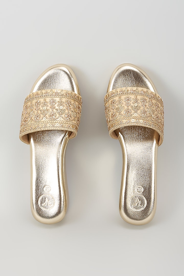 White Synthetic Leather Sequins Embroidered Wedges by Sana K Luxurious Footwear at Pernia's Pop Up Shop