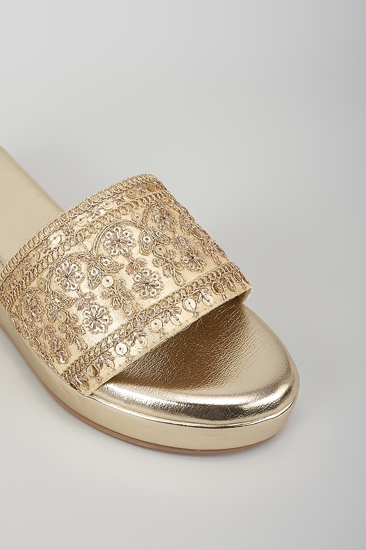 White Synthetic Leather Sequins Embroidered Wedges by Sana K Luxurious Footwear at Pernia's Pop Up Shop