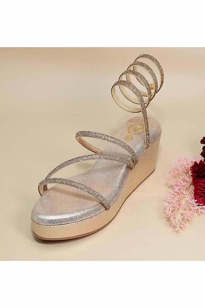 Gold-Toned Synthetic Leather Wedges by Sana K Luxurious Footwear at Pernia's Pop Up Shop