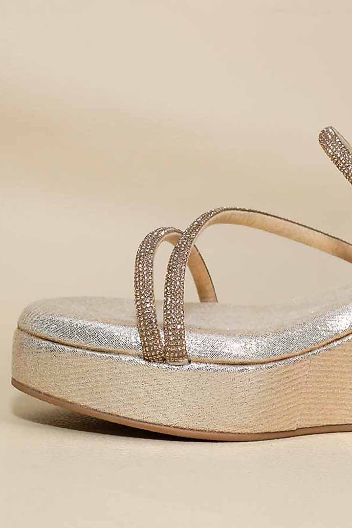 Gold-Toned Synthetic Leather Wedges by Sana K Luxurious Footwear at Pernia's Pop Up Shop