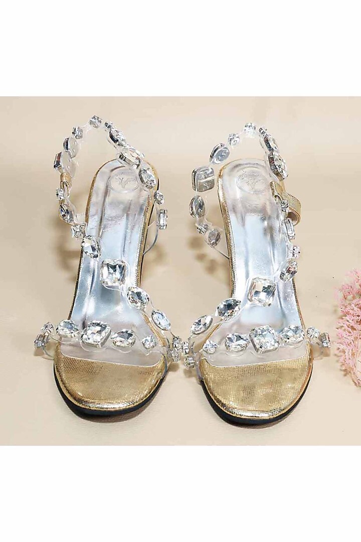 Silver Synthetic Leather Embellished Pencil Heels by Sana K Luxurious Footwear at Pernia's Pop Up Shop