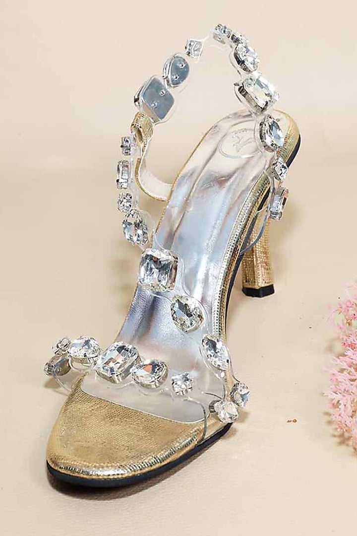Silver Synthetic Leather Embellished Pencil Heels by Sana K Luxurious Footwear at Pernia's Pop Up Shop