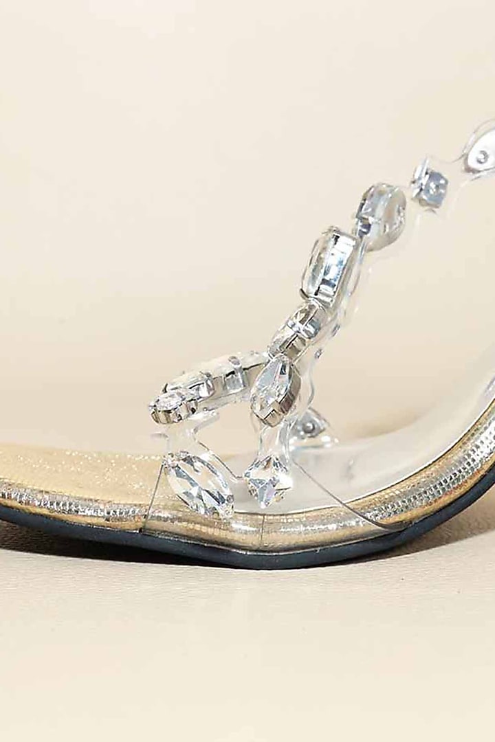 Silver Synthetic Leather Embellished Pencil Heels by Sana K Luxurious Footwear at Pernia's Pop Up Shop