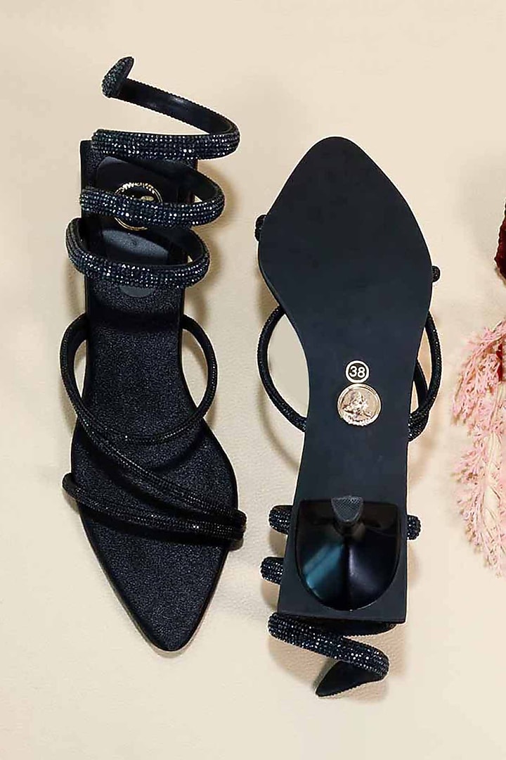 Black Synthetic Leather Heels by Sana K Luxurious Footwear at Pernia's Pop Up Shop