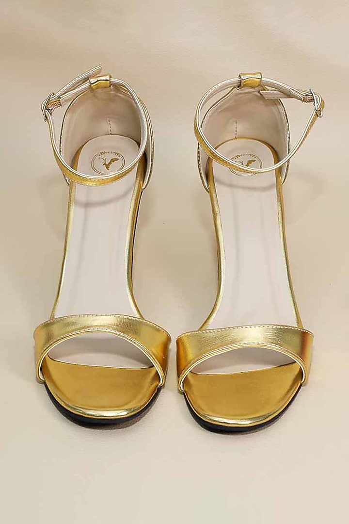 Gold Metallic Synthetic Leather Heels by Sana K Luxurious Footwear at Pernia's Pop Up Shop