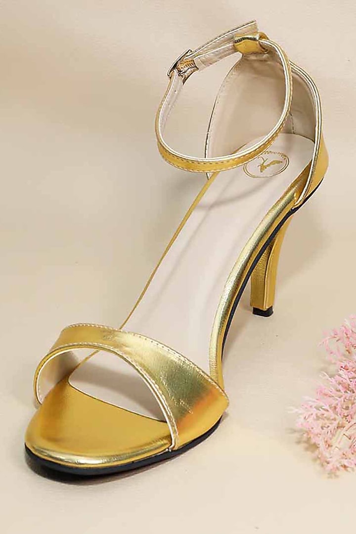 Gold Metallic Synthetic Leather Heels by Sana K Luxurious Footwear at Pernia's Pop Up Shop
