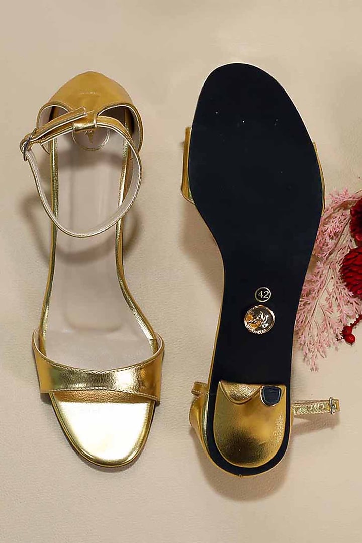 Gold Metallic Synthetic Leather Heels by Sana K Luxurious Footwear at Pernia's Pop Up Shop