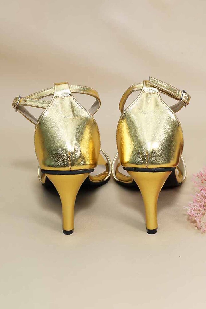 Gold Metallic Synthetic Leather Heels by Sana K Luxurious Footwear at Pernia's Pop Up Shop