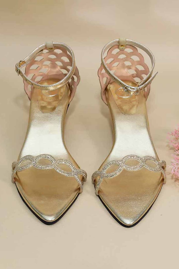 Gold Synthetic Leather Metallic Leafy Wedges by Sana K Luxurious Footwear at Pernia's Pop Up Shop