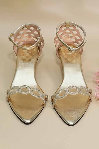 Gold Synthetic Leather Metallic Leafy Wedges by Sana K Luxurious Footwear