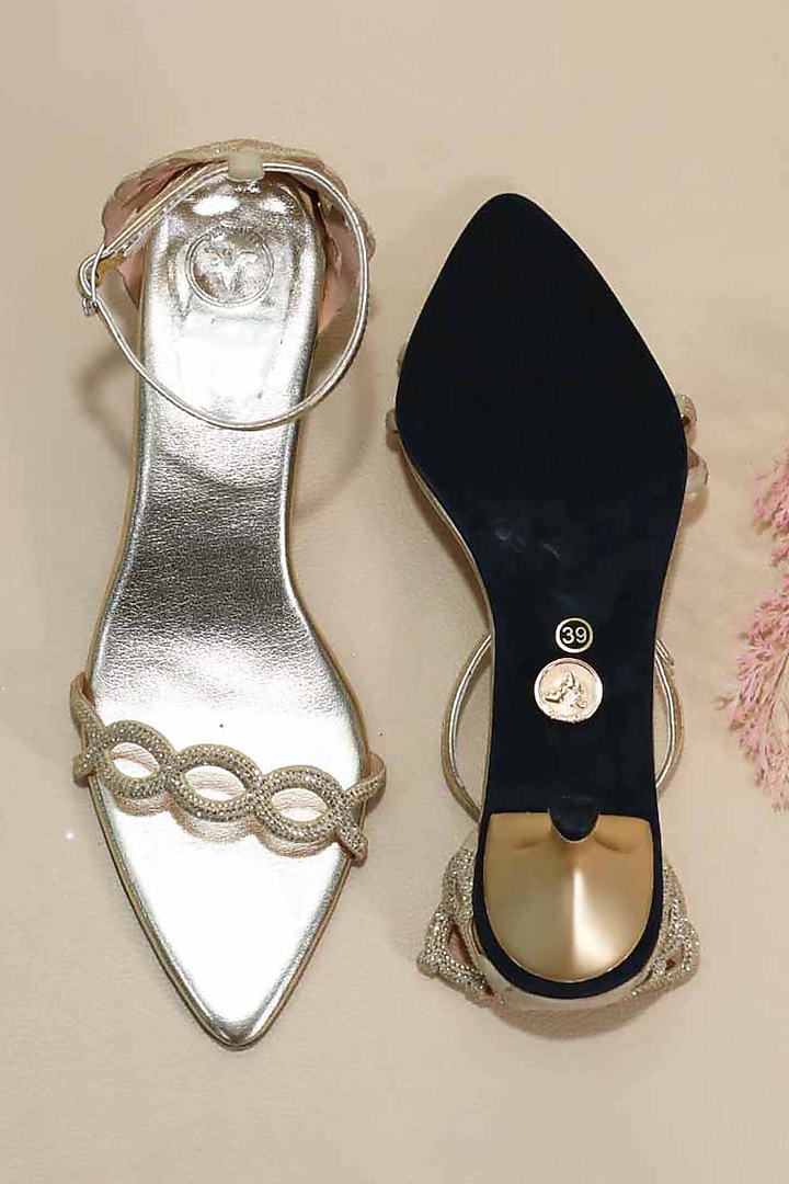 Gold Synthetic Leather Metallic Leafy Wedges by Sana K Luxurious Footwear at Pernia's Pop Up Shop