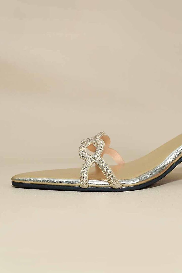 Gold Synthetic Leather Metallic Leafy Wedges by Sana K Luxurious Footwear at Pernia's Pop Up Shop