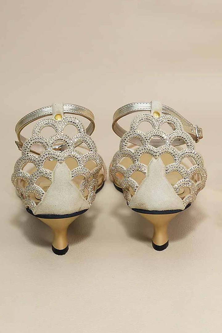 Gold Synthetic Leather Metallic Leafy Wedges by Sana K Luxurious Footwear at Pernia's Pop Up Shop