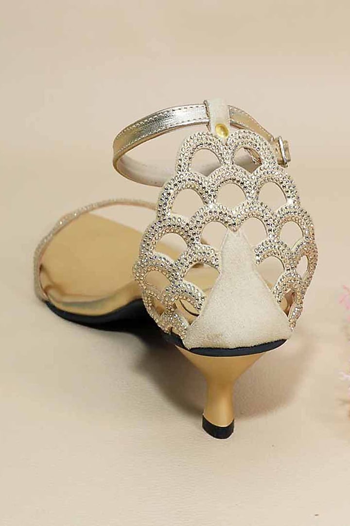 Gold Synthetic Leather Metallic Leafy Wedges by Sana K Luxurious Footwear at Pernia's Pop Up Shop