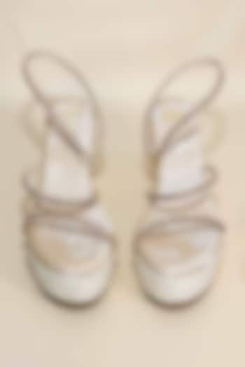 White Synthetic Leather Embellished Wedges by Sana K Luxurious Footwear at Pernia's Pop Up Shop