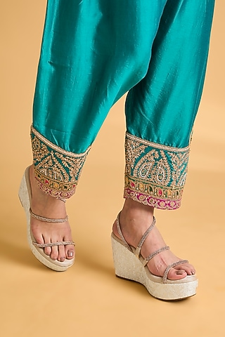 Beige Synthetic Leather Wedges by Sana K Luxurious Footwear
