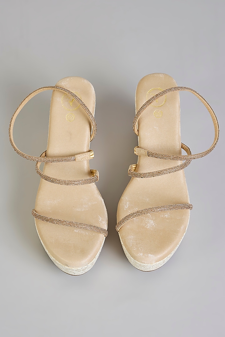 Beige Synthetic Leather Wedges by Sana K Luxurious Footwear at Pernia's Pop Up Shop