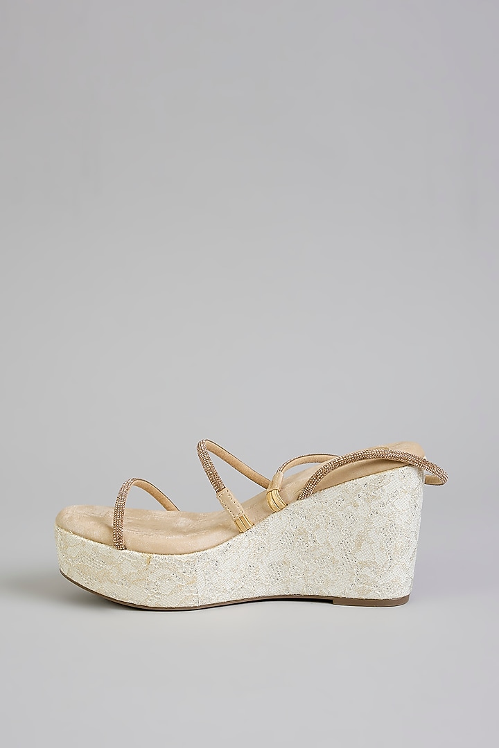 Beige Synthetic Leather Wedges by Sana K Luxurious Footwear at Pernia's Pop Up Shop