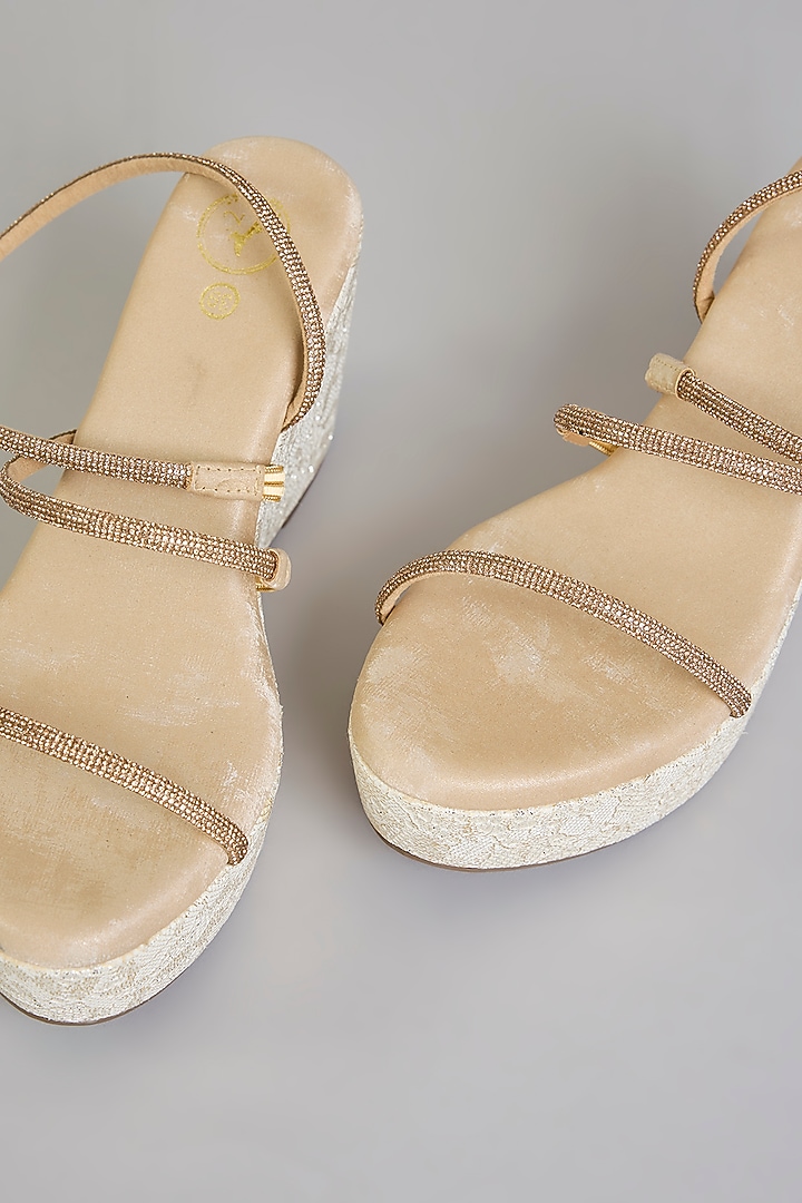 Beige Synthetic Leather Wedges by Sana K Luxurious Footwear at Pernia's Pop Up Shop