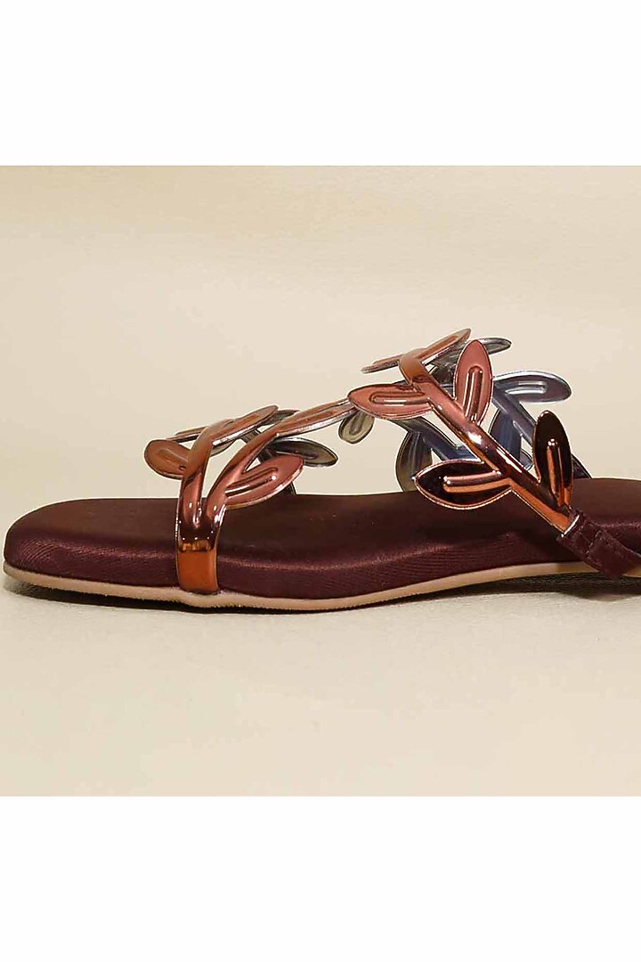 Brown Synthetic Leather Leafy Flats by Sana K Luxurious Footwear at Pernia's Pop Up Shop