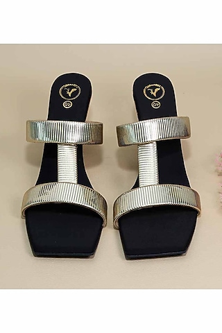 Black Synthetic Leather Wedges by Sana K Luxurious Footwear