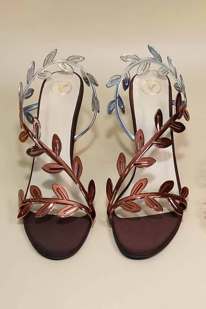 Brown Synthetic Leather Leafy Heels by Sana K Luxurious Footwear at Pernia's Pop Up Shop