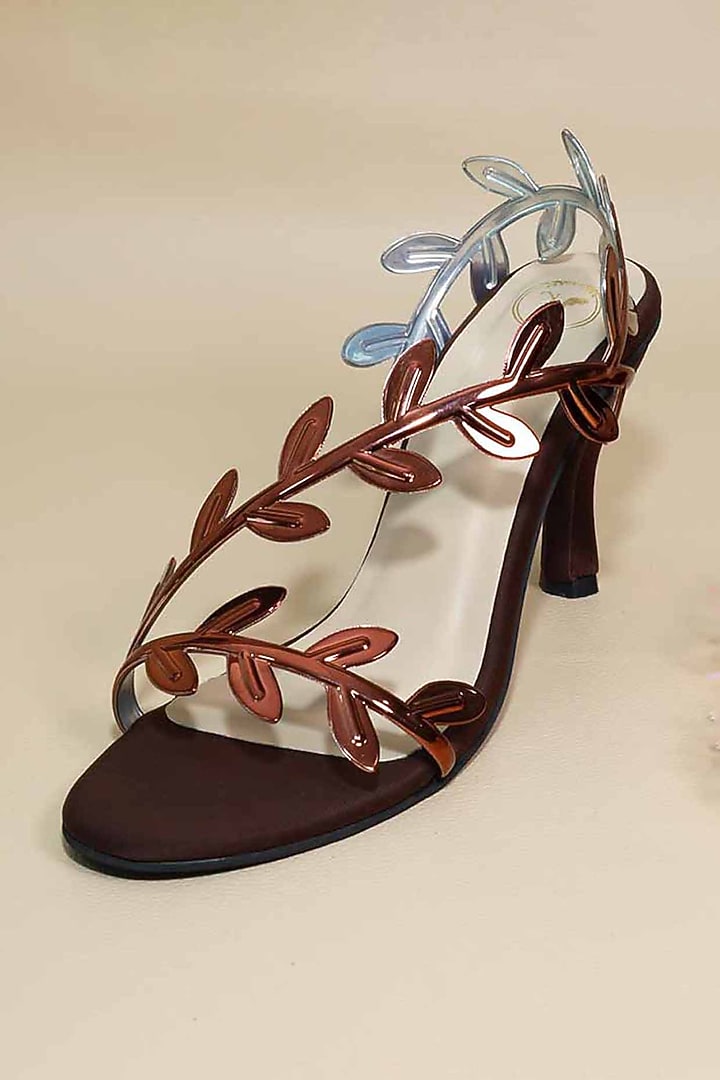 Brown Synthetic Leather Leafy Heels by Sana K Luxurious Footwear at Pernia's Pop Up Shop