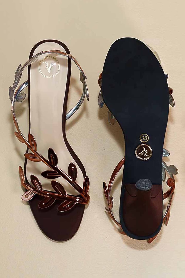 Brown Synthetic Leather Leafy Heels by Sana K Luxurious Footwear at Pernia's Pop Up Shop