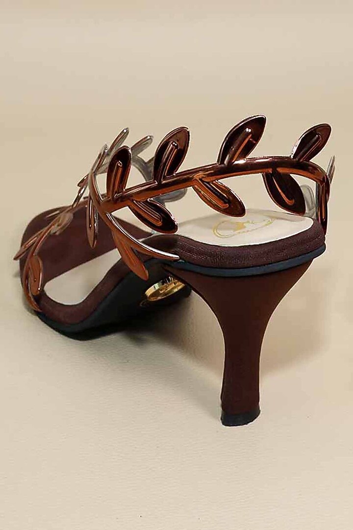 Brown Synthetic Leather Leafy Heels by Sana K Luxurious Footwear at Pernia's Pop Up Shop