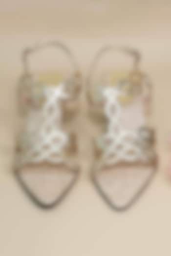 Gold Synthetic Leather Heels by Sana K Luxurious Footwear at Pernia's Pop Up Shop