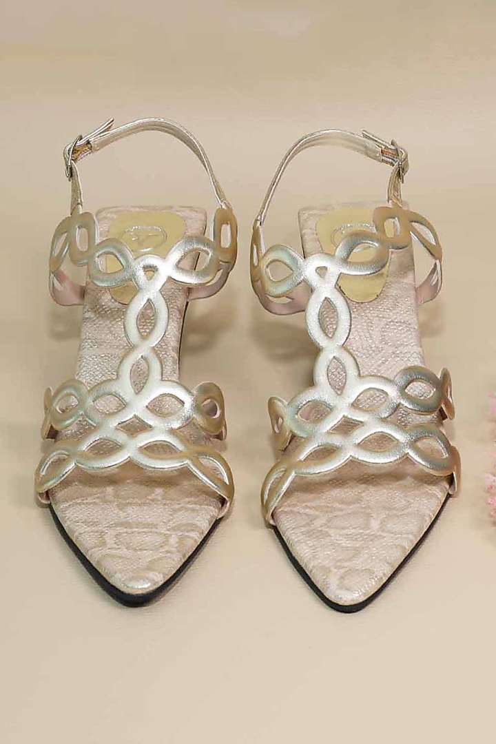 Gold Synthetic Leather Heels by Sana K Luxurious Footwear at Pernia's Pop Up Shop