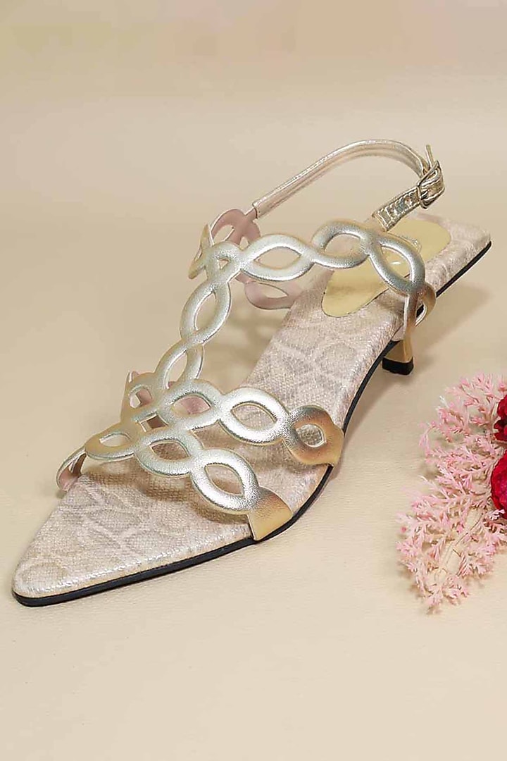 Gold Synthetic Leather Heels by Sana K Luxurious Footwear at Pernia's Pop Up Shop