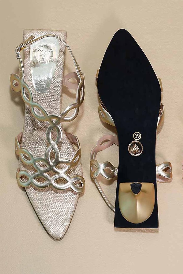 Gold Synthetic Leather Heels by Sana K Luxurious Footwear at Pernia's Pop Up Shop