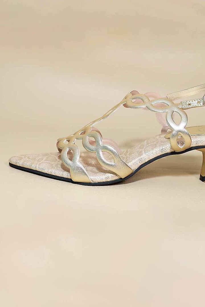 Gold Synthetic Leather Heels by Sana K Luxurious Footwear at Pernia's Pop Up Shop