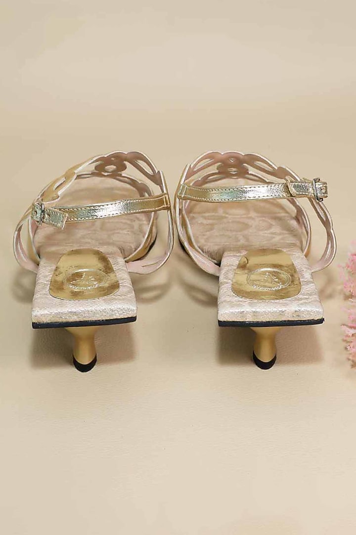 Gold Synthetic Leather Heels by Sana K Luxurious Footwear at Pernia's Pop Up Shop