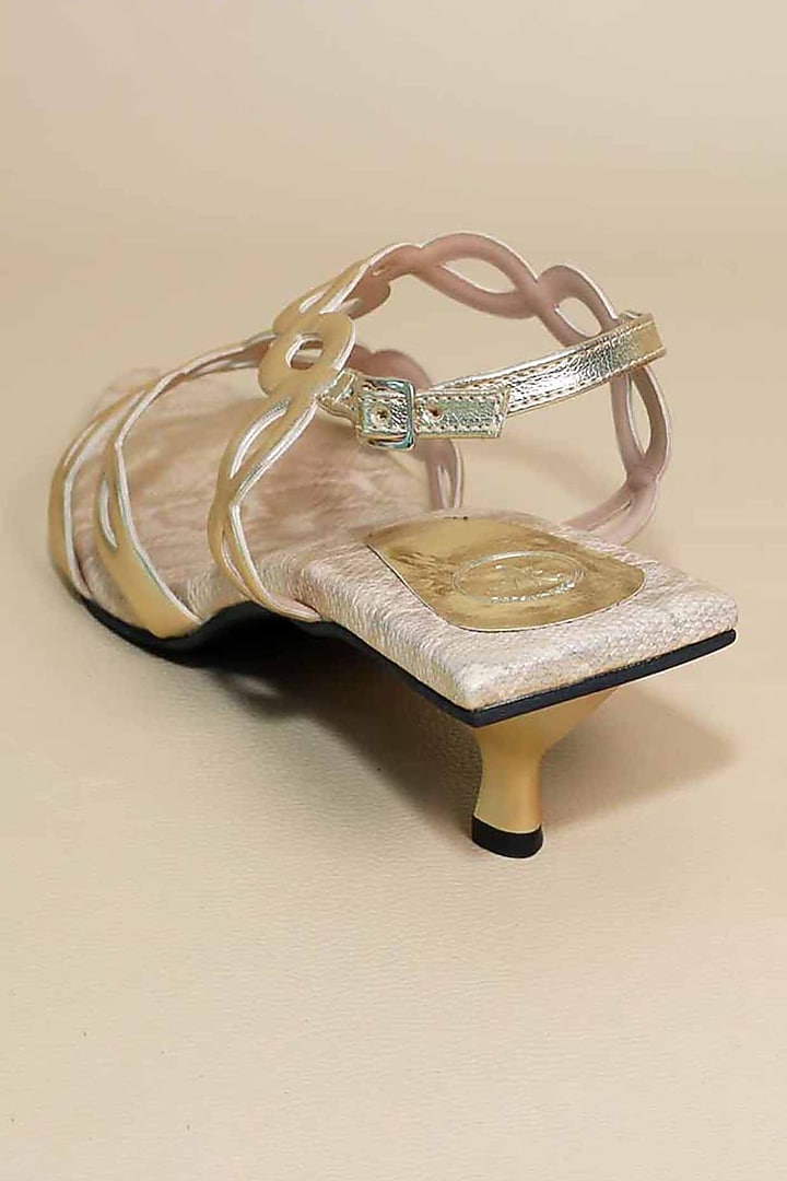 Gold Synthetic Leather Heels by Sana K Luxurious Footwear at Pernia's Pop Up Shop