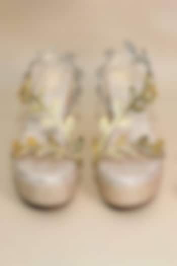 Gold Synthetic Leather Metallic Leafy Wedges by Sana K Luxurious Footwear at Pernia's Pop Up Shop