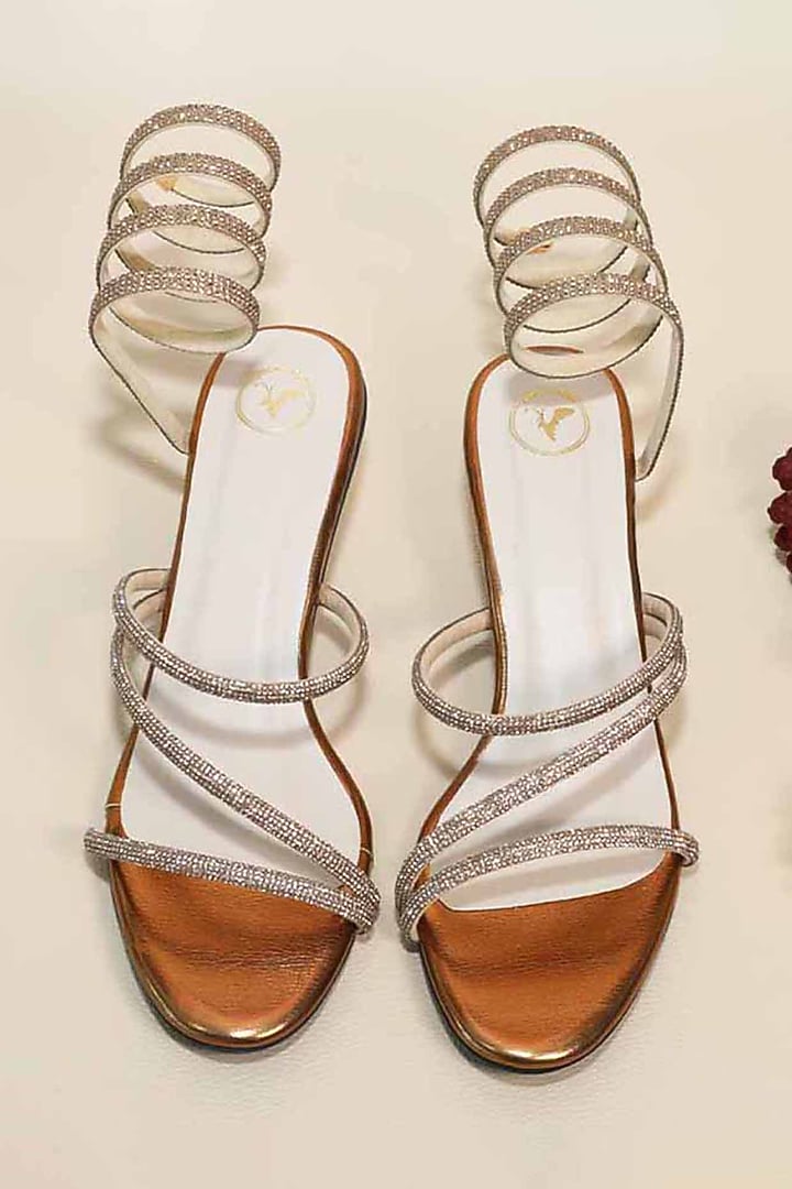 Gold Synthetic Leather Heels by Sana K Luxurious Footwear at Pernia's Pop Up Shop