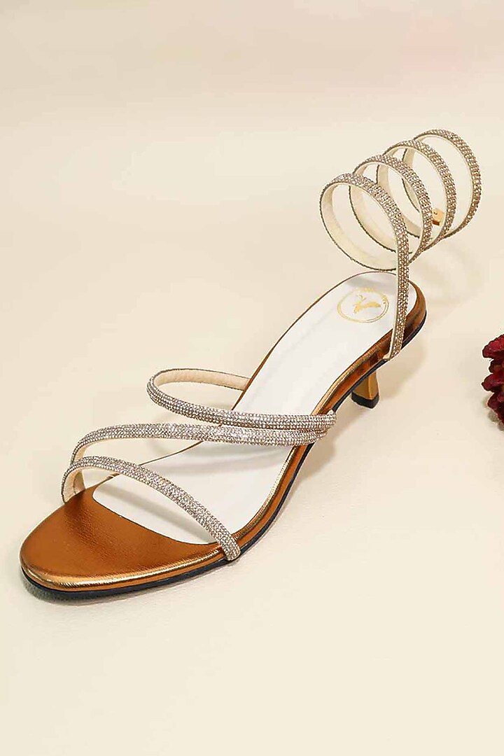 Gold Synthetic Leather Heels by Sana K Luxurious Footwear at Pernia's Pop Up Shop