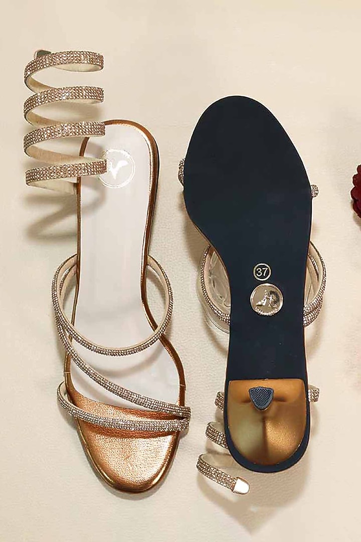 Gold Synthetic Leather Heels by Sana K Luxurious Footwear at Pernia's Pop Up Shop