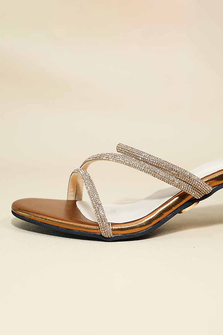 Gold Synthetic Leather Heels by Sana K Luxurious Footwear at Pernia's Pop Up Shop