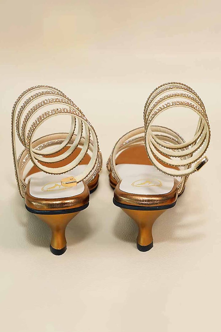 Gold Synthetic Leather Heels by Sana K Luxurious Footwear at Pernia's Pop Up Shop