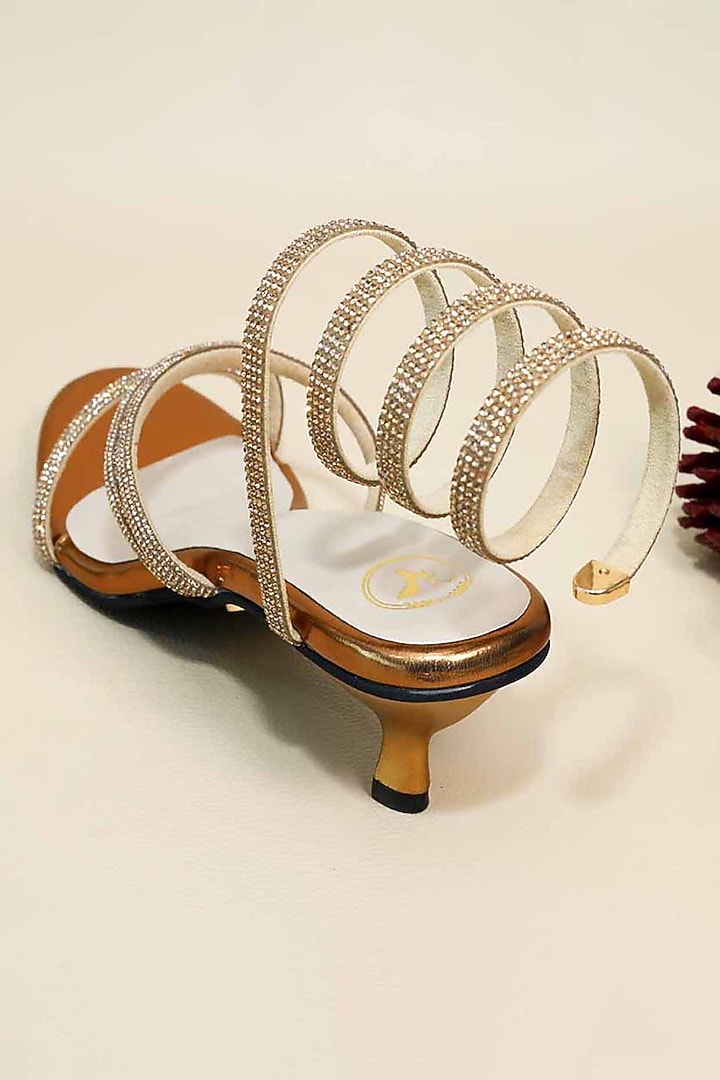 Gold Synthetic Leather Heels by Sana K Luxurious Footwear at Pernia's Pop Up Shop