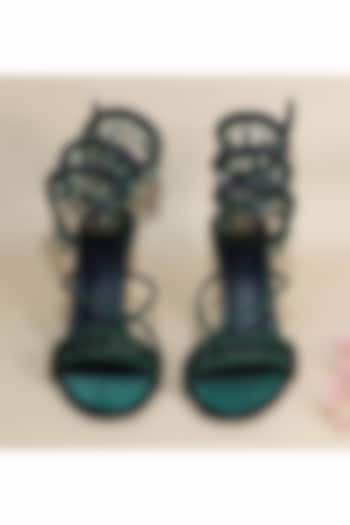 Green Synthetic Leather Heels by Sana K Luxurious Footwear at Pernia's Pop Up Shop