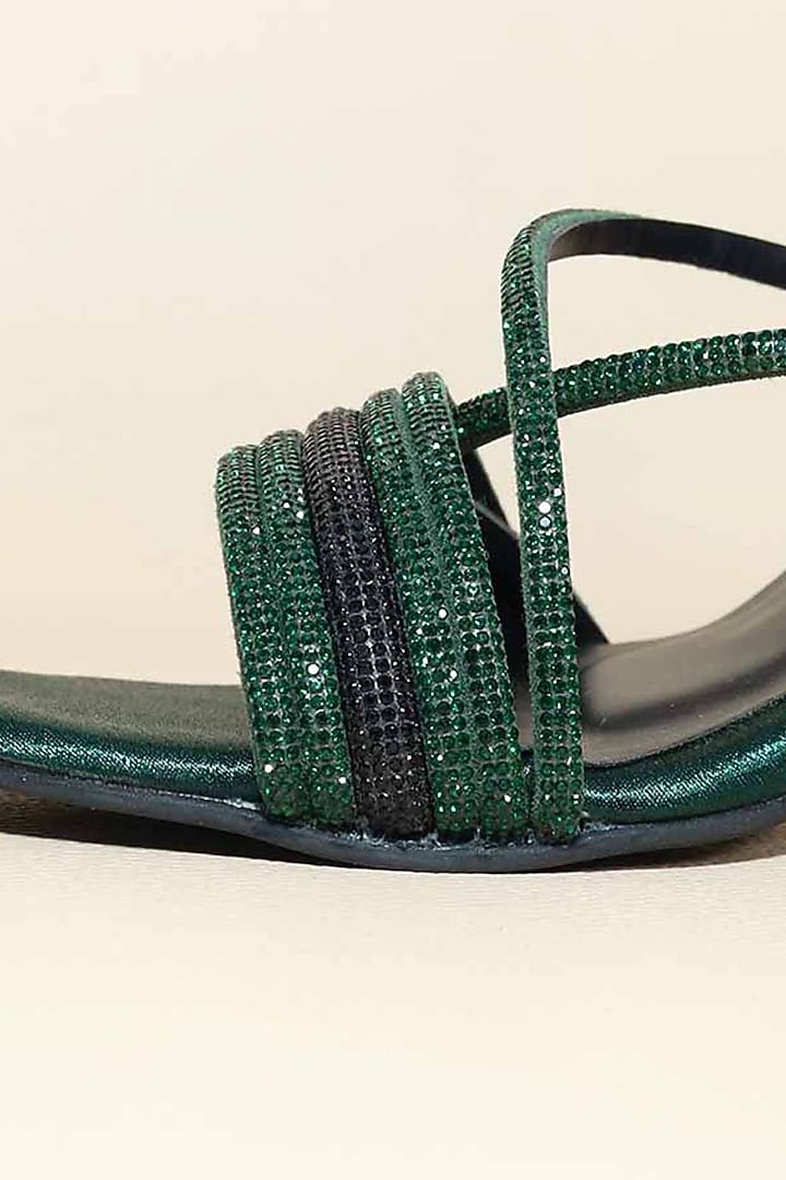 Green Synthetic Leather Heels by Sana K Luxurious Footwear at Pernia's Pop Up Shop