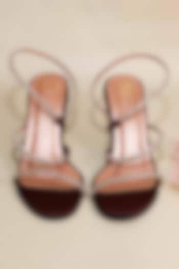 Berry Rose Brown Synthetic Leather Embellished Heels by Sana K Luxurious Footwear at Pernia's Pop Up Shop