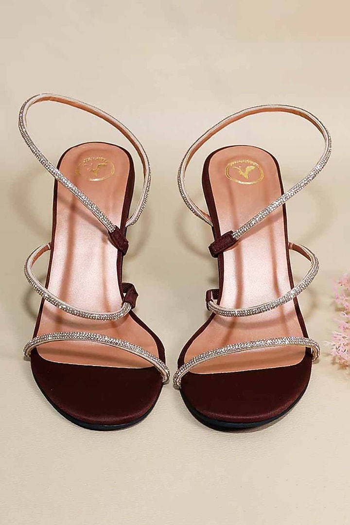Berry Rose Brown Synthetic Leather Embellished Heels by Sana K Luxurious Footwear at Pernia's Pop Up Shop